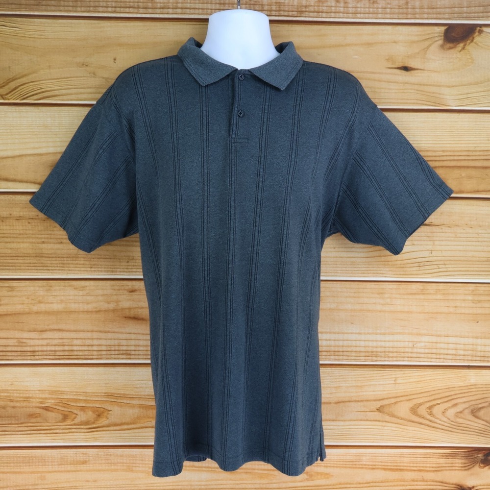 Axist Knit Polo‎ Shirt Mens XXL Gray Striped Polyester Blend Soft Short Sleeves